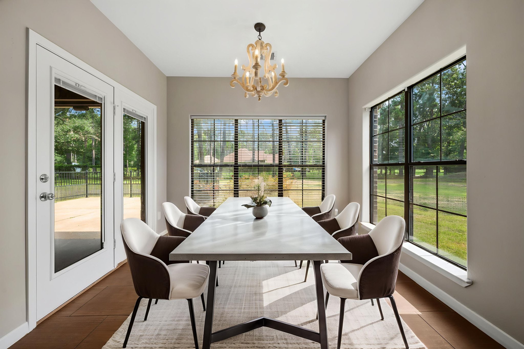 Professionally photographed dining room filled with natural light